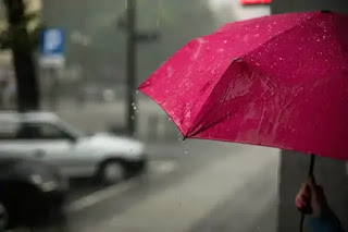 赤い傘を持つ手